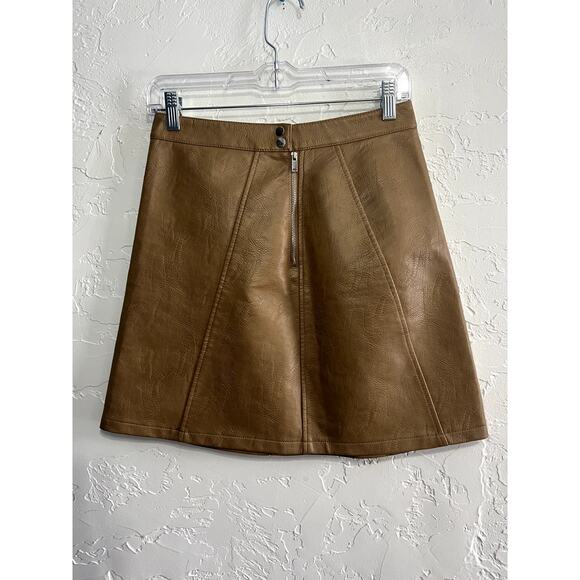 Zara faux leather tan high waist mini skirt womens small y2k indie kpop kawaii - Picture 1 of 5